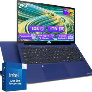 15.6-FHD-Laptop Student-Laptop, 16GB RAM 1TB SSD, Intel Pentium Quad-Core N100 Processor (Up to 3.4GHz) Backlit Keyboard Fingerprint WiFi 6 BT5.2 Business-Laptop, 2 Years Warranty Windows 12 Laptop