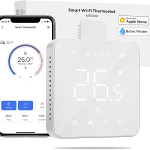 Meross Smart Thermostat for Combi Boilers and Underfloor Water Heating, Glass Touch Panel, Schedule and Multi-room Function, Hubless, Compatible with Apple HomeKit, Amazon Alexa, Google Assistant