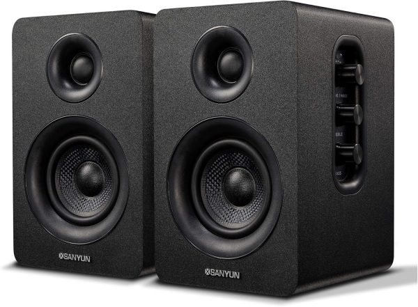 SW208 3" Active Bluetooth 5.0 Bookshelf Speakers - 60W Carbon Fiber Speaker Unit - Built-in 24bit DAC - Dynamic 3D Surround Sound - 2.0 Computer PC Monitor Gaming Speakers (Pair, Black)