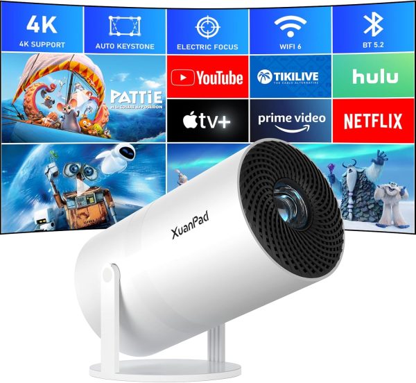 [Official Netflix Certified & Electric Focus] Mini Projector – WiFi & Bluetooth, XuanPad 1080P Supported, Portable Projector with 210° Rotatable Stand, Auto Keystone, Dust Removal & Cooling Design