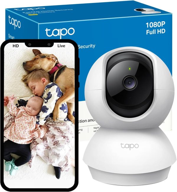 Tapo TC70 Pan/Tilt Indoor Camera House Security Camera, Dog Camera, No Monthly Fee, AI Detection, WiFi Camera, Baby Camera Monitor, 1080p Full HD, 360° View, Night Vision, Works with Alexa & Google