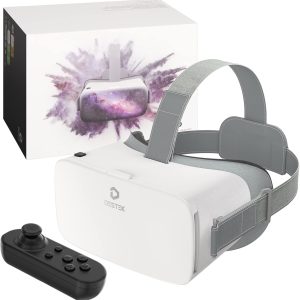 DESTEK V5 VR Headset for Phone, 110°FOV HD Anti-Blue Lenses Eye Protection for Kids Present Virtual Reality Headset with Bluetooth Controller, VR Glasses for iPhone Samsung Android (4.7-6.8in Screen)