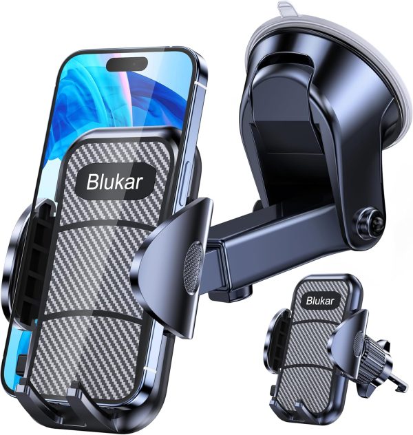 Car Phone Holder, Adjustable Car Phone Mount Cradle 360° Rotation - 4 in 1 Super Stable for Dashboard/Windscreen/Air Vent, One Button Release for All 4.7 to 6.7 inch Smartphones