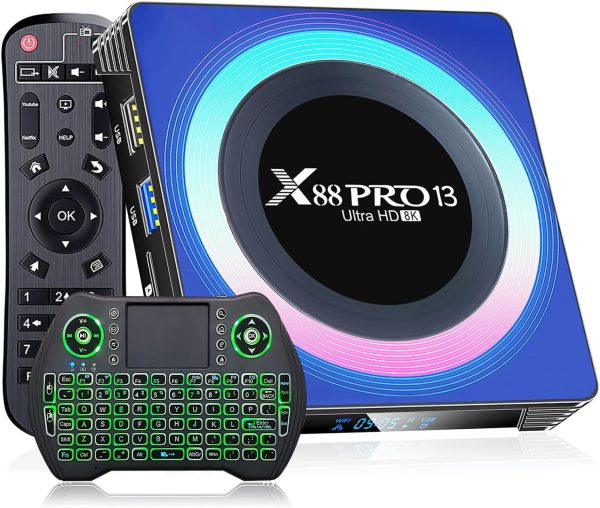 BL Android TV Box 13.0, 2025 Android TV Box 4GB RAM 32GB ROM 6K 8K Wi-Fi 6, X88 PRO 13 Android Box RK3528 Quad-Core 2.4G/5G Wi-Fi 4K 3D Bluetooth 5.0 USB 3.0 Smart TV Box with Mini Wireless Keyboard