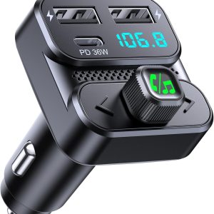 Bluetooth Car Adapter, Car Bluetooth 5.3 FM Transmitter with PD 36W+Dual USB Fast Car Charger, Wireless Car Radio FM Transmitter, Hands-Free Calls & Voice Assistant, HiFi Sound, Rebound Knob