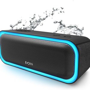 DOSS SoundBox Pro Wireless Bluetooth Speaker with 20W Stereo Sound, Extra Bass, 20 Hrs Playtime, Bluetooth 5.0, Stereo Pairing, Multi-Colors Lights, IPX6 Waterproof, Portable for Beach, Outdoor-Black