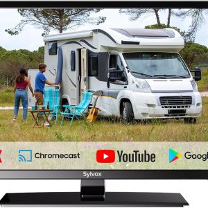 27 inch Small Smart TV with DVD Player Built in, 1080P Android Caravan TV with Google Play, Voice Assistant, HiFi Speaker, DVB-T2/C/S2, Seismic Design 12V TV for Motorhomes, Caravans, Campervan