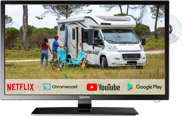 27 inch Small Smart TV with DVD Player Built in, 1080P Android Caravan TV with Google Play, Voice Assistant, HiFi Speaker, DVB-T2/C/S2, Seismic Design 12V TV for Motorhomes, Caravans, Campervan