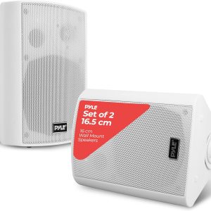Pyle Outdoor Bluetooth Speakers, Waterproof Wall-Mounted Speaker System, Wireless & Passive, Heavy-Duty Weatherproof Design, AUX Input, Stereo Sound, for Patio, Pool, Deck, Home & Business (Pair)