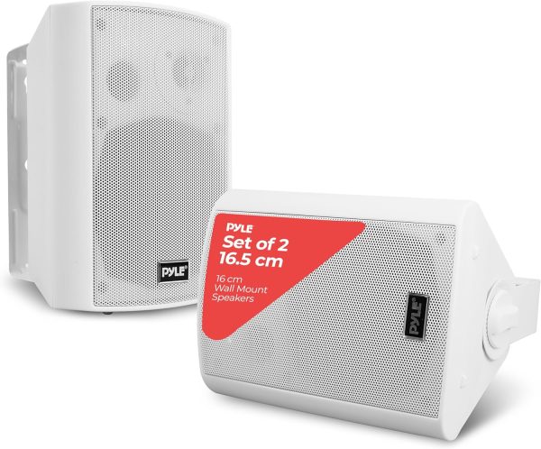Pyle Outdoor Bluetooth Speakers, Waterproof Wall-Mounted Speaker System, Wireless & Passive, Heavy-Duty Weatherproof Design, AUX Input, Stereo Sound, for Patio, Pool, Deck, Home & Business (Pair)