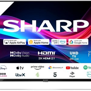 SHARP 43GJ4K 43-Inch 4k Ultra HD Smart Frameless Roku TV™ in Black with Active Motion 400, HDR10 Support, Freeview Play, Pre-Installed Apps, 3x HDMI & 2x USB