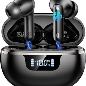 Wireless Earbuds, Bluetooth 5.4 Headphones with 4 ENC Noise Cancelling Microphone, Ear buds with HiFi Stereo Deep Bass, Bluetooth Earphones 40H Playtime LED Display, IP7 Waterproof Touch Control