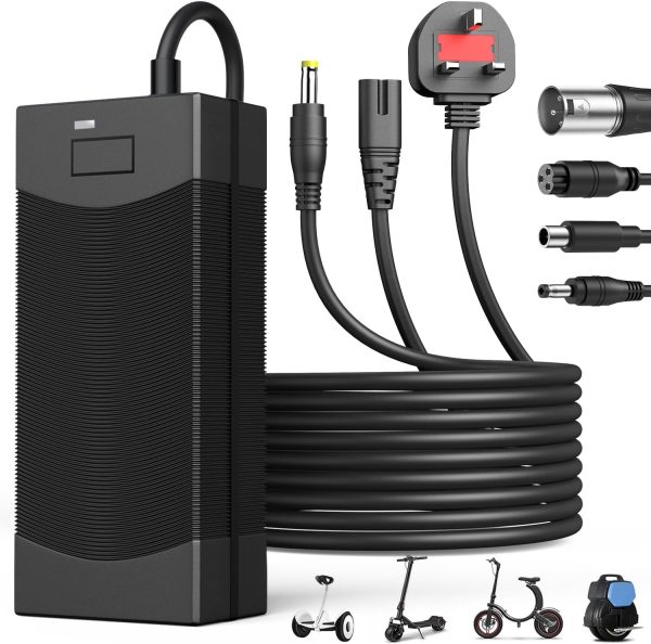 42V 2A Electric Scooter Charger, Universal Hoverboard Charger for 36V Li-ion Batteries with 4 Connections, for Xiaomi Scooter, Electric Bike, Mobility Scooter, Self-Balancing Scooter