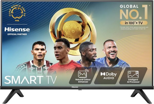 Hisense 32 Inch Smart TV 32E4NTUK - HD Resolution, Natural Colour Enhancer, DTS Virtual:X & Dolby Audio, AI Sports Mode, VIDAA OS with Youtube, Netflix and Disney+ and Freeview Play (2024 Model)