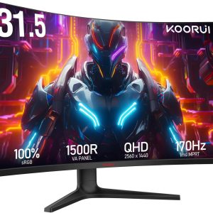 KOORUI 31.5" Curved WQHD Gaming Monitor | 170Hz 1ms VA | HDR10 & 100% sRGB | Low Blue Light & Cinema Display