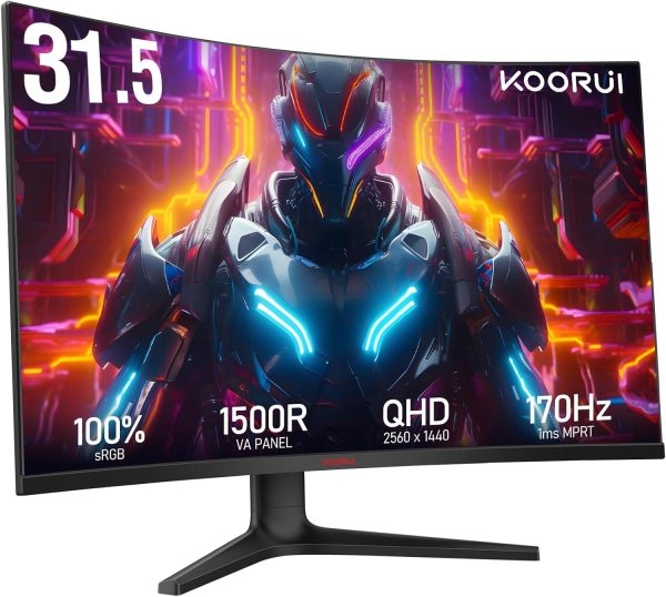 KOORUI 31.5" Curved WQHD Gaming Monitor | 170Hz 1ms VA | HDR10 & 100% sRGB | Low Blue Light & Cinema Display