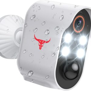 1080p Wireless Security Camera, Indoor/Outdoor Surveillance Bullet Cam, Live View, AI Human Detection, Night Vision, 2-Way Audio, IP65 Waterproof, Cloud Storage (4 Spotlights)