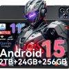 2025 Newest Android 15 AI Tablet,11 Inch Android Tablets With SIM Card Slot,24GB RAM+256GB ROM(TF 2TB),5G WIFI|Octa-Core|8000 mAH|Widevine L1| Netflix|8MP+16MP|Bluetooth 5.0|GPS,2-Year Warranty-Grey