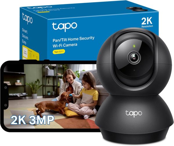 Tapo C211 2K 3MP Pan/Tilt Indoor Camera House Security Camera, WiFi Camera, No Monthly Fee, AI Detection, Dog Camera, Baby Camera Monitor, CCTV, 360° View, Night Vision, Works with Alexa & Google