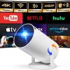 [Built-in Apps] Mini Projector with WIFI 6 and Bluetooth, 4K 1080P Support Portable Projector 180° Rotatable 130'' Screen Movie Projector Auto Keystone Compatible for Laptop, PC, Smartphone