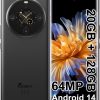 FOSSiBOT S3 Pro Mobile Phones Android 14,6.67" FHD+ 1.09'' AMOLED Rear Display,64MP AI Camera 20GB +128GB/1TB 5000mAh Smart Phone,4G Dual SIM Free Unlocked,Fingerprint&Face ID/GPS/NFC/OTG,Gray