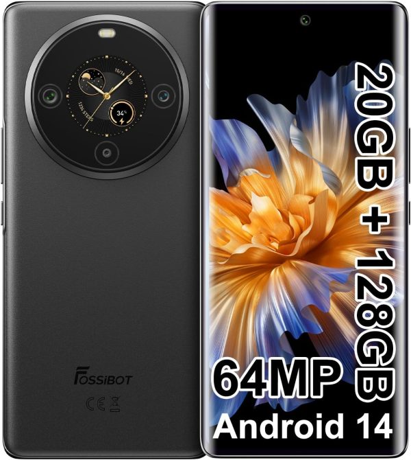 FOSSiBOT S3 Pro Mobile Phones Android 14,6.67" FHD+ 1.09'' AMOLED Rear Display,64MP AI Camera 20GB +128GB/1TB 5000mAh Smart Phone,4G Dual SIM Free Unlocked,Fingerprint&Face ID/GPS/NFC/OTG,Gray