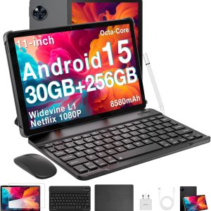 DOOGEE 2025 Newest Android 15 Tablets, U11 Pro 11 Inch Tablet, 30GB RAM+256GB ROM/ 2TB, 8580mAh, 90Hz Octa Core, Netflix 1080P, Widevine L1, BT5.0+5G WiFi, Tablet with Pen, Keyboard, Mouse&Case-Black