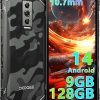 DOOGEE Blade10 Rugged Smartphone 2024, 10.7mm Ultra-thin Rugged Phone Android 14, 128GB ROM/2TB TF, 90Hz 6.56’’ HD+, 3 Card Slots, 4G Dual SIM IP68 Waterproof Phone, 16MP, Face Unlock/OTG, Grey