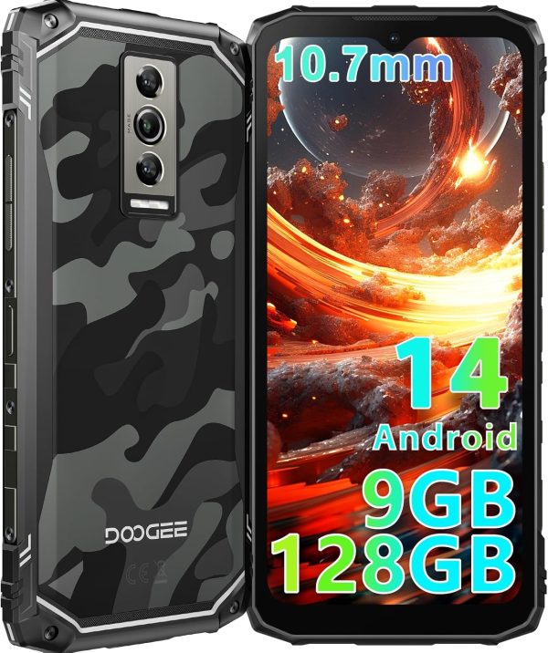 DOOGEE Blade10 Rugged Smartphone 2024, 10.7mm Ultra-thin Rugged Phone Android 14, 128GB ROM/2TB TF, 90Hz 6.56’’ HD+, 3 Card Slots, 4G Dual SIM IP68 Waterproof Phone, 16MP, Face Unlock/OTG, Grey