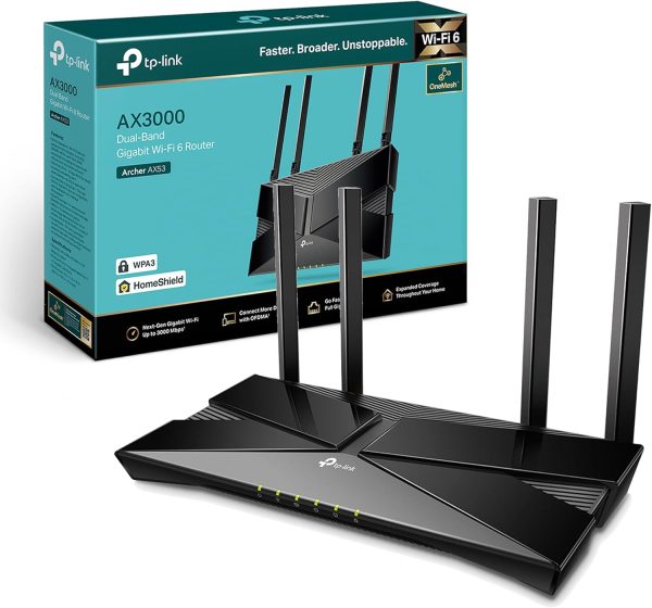 TP-Link Archer AX53 AX3000Mbps WiFi 6 Router, Gigabit VPN, Internet Booster, Ultra-Low Latency, EasyMesh, WPA3, Ideal for Gaming, Compatible With Alexa